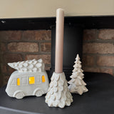 Ceramic Neutral Christmas Tree Candle Holder H9cm