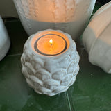 Off White Ceramic Pinecone T-light Holder 10cm