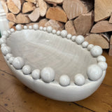 Cream / Beige Glazed Ceramic Oval Bowl 57x28cm with decorative small &amp; large bobble balls round the top rim&nbsp;