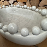 Cream / Beige Glazed Ceramic Oval Bowl 57x28cm with decorative small &amp; large bobble balls round the top rim&nbsp;