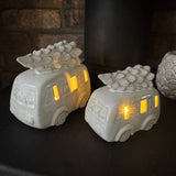 Neutral glazed Ceramic LED Campervan with christmas Tree on the roof
Available in 2 sizes: Small 11cm &amp; Large 14cm