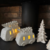 Neutral glazed Ceramic LED Campervan with christmas Tree on the roof
Available in 2 sizes: Small 11cm &amp; Large 14cm