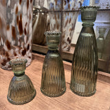Vintage Green Glass ribbed Tapered Candleholder
Available in 3 sizes - Small H9cm, Medium H15cm &amp; Large H20cm