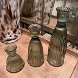 Vintage Green Glass ribbed Tapered Candleholder
Available in 3 sizes - Small H9cm, Medium H15cm &amp; Large H20cm
