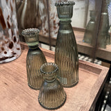 Vintage Green Glass Candle Holder - 3 sizes