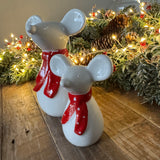 Ceramic White glazed Mouse with Red Scarf
Available in 2 sizes: small 9cm &amp; large 14cm