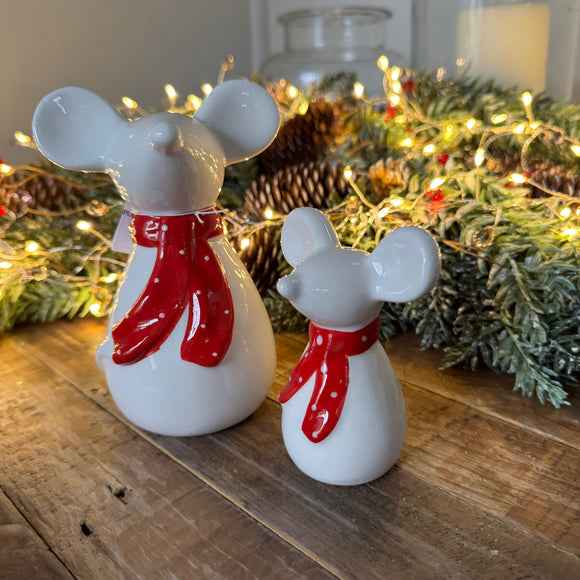 Ceramic White glazed Mouse with Red Scarf
Available in 2 sizes: small 9cm & large 14cm