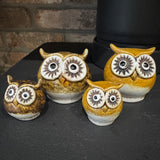Ceramic Rustic Woodland Round Owls with big eyes

Available in 2 colours - Yellow &amp; Brown

Available in 2 sizes -&nbsp; Small 5cm &amp; Large 7.5cm
