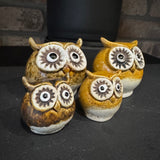 Ceramic Rustic Woodland Round Owls with big eyes

Available in 2 colours - Yellow &amp; Brown

Available in 2 sizes -&nbsp; Small 5cm &amp; Large 7.5cm