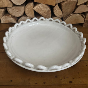 White Distressed Ceramic Wave Display Plate 40cm