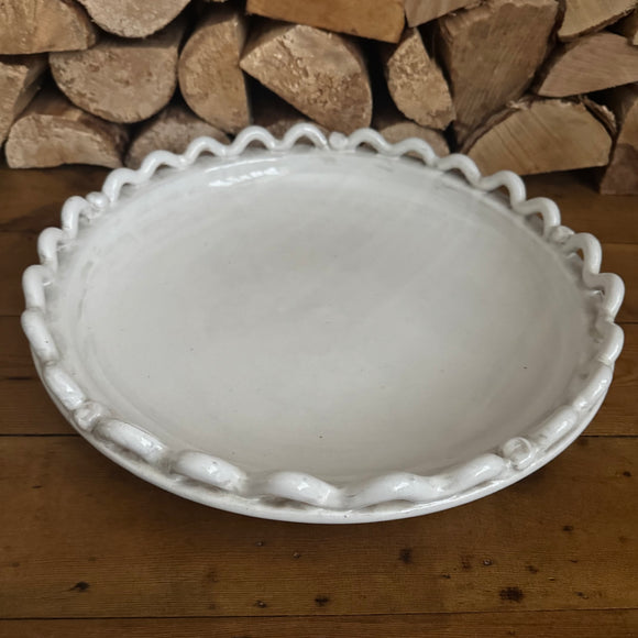 White Distressed Ceramic Wave Display Plate 40cm