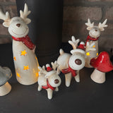 Ceramic Neutral Reindeer with Red hat & scarf - 2 Sizes