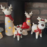 Ceramic Neutral Reindeer with Red hat & scarf - 2 Sizes
