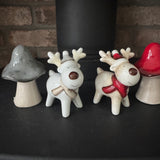 White Ceramic Reindeer with Grey Hat - 2 sizes
