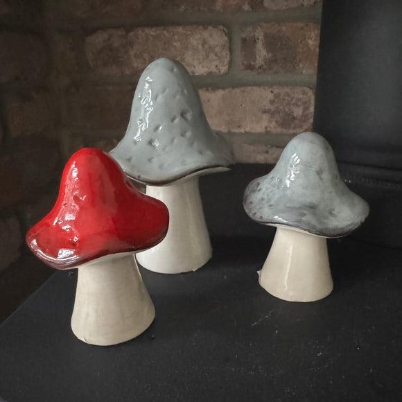 Glazed Ceramic Red Pointed Mushrooms - 2 sizes