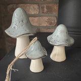 Grey Pointed Mushroom Glazed Decorations - 2 sizes
