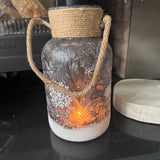 Christmas Grey frosted glass hurricane with snowy scene