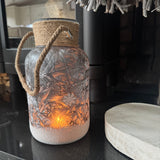 Christmas Grey frosted glass hurricane with snowy scene