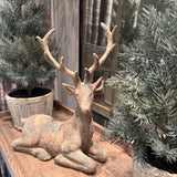 Textured stone-like Resting Deer figurine H36cm