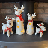Ceramic Neutral Reindeer with Red hat & scarf - 2 Sizes