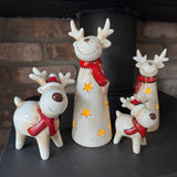 Ceramic Neutral Reindeer with Red hat & scarf - 2 Sizes