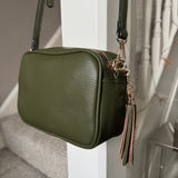 Faux Leather Cross Body Bag with Tassel L21cm

Colour - Olive