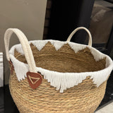 Large round Basket with white fringe detail