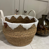 Large round Basket with white fringe detail