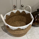 Large round Basket with white fringe detail