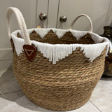 Large round Basket with white fringe detail