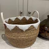 Large round Basket with white fringe detail