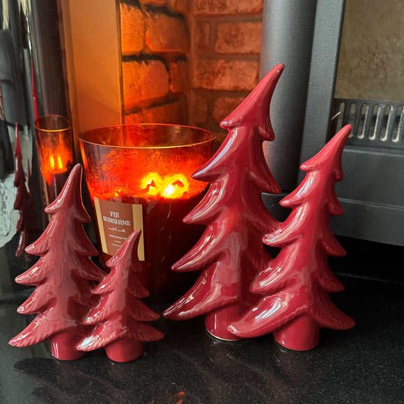 Ceramic glazed Red Bendy Double Trees 
Available in 2 sizes - Medium 20cm & Large 29cm 