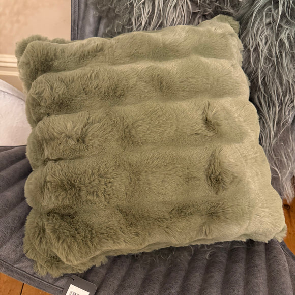 Malini Faux Soft Square Raffles Cushion - Sage