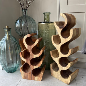Makasi Teak unique small statement pieces;
Tall Teak Wine Rack, holds 6 bottles H51cm
