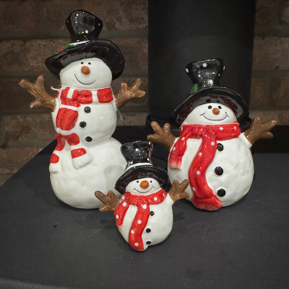 Christmas Ceramic Snowmen with red scarf.. - 3 Sizes