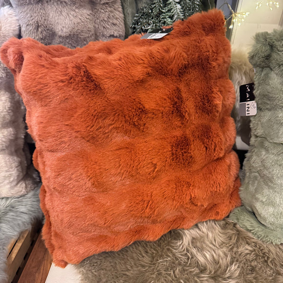 Malini Faux Soft Square Raffles Cushion - Orange