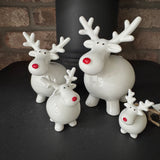 Ceramic White Fat Reindeer with Red nose - 3 Sizes