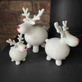 Ceramic White Fat Reindeer with Red nose - 3 Sizes
