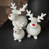 Glazed Ceramic White Fat Reindeer with a Red nose
Available in 3 sizes - Small 7.5cm, Medium 12cm&nbsp; &amp; Large 14cm&nbsp;