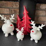 Ceramic White Fat Reindeer with Red nose - 3 Sizes