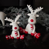 Ceramic White Reindeers with red hat, scarf & nose - 3 sizes