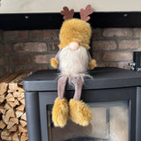Sitting Gonks brown & Ochre fur hat with Antlers - 2 styles