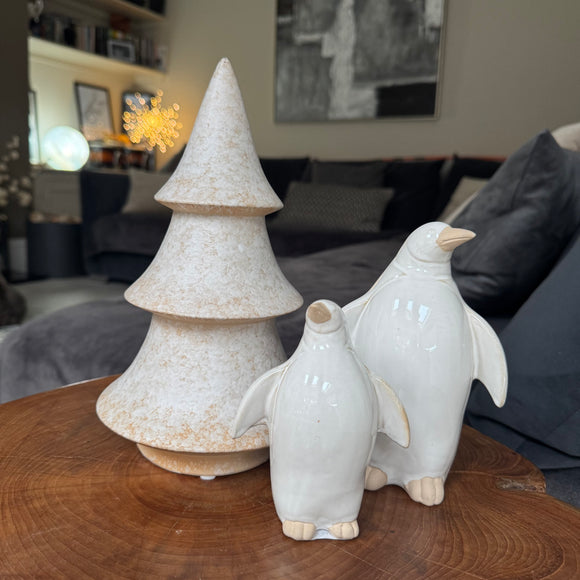 Off White Melange Fir Ceramic Tiered Tree H25cm