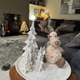 Sitting Fur Reindeer with Green Hat & Scarf 32cm
