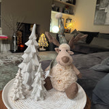 Sitting Fur Reindeer with Green Hat & Scarf 32cm