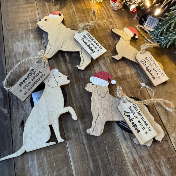 Wooden Hanging Silhouette Christmas Dog Hanger - 4 Breeds