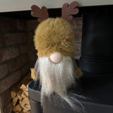 Sitting Gonks brown & Ochre fur hat with Antlers - 2 styles