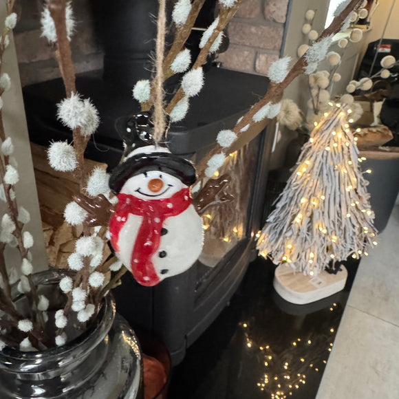 Ceramic small 6.5cm Snowman Hanging Ornament