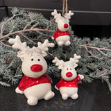 Christmas hanging decorations White reindeer in red jumper - 2 positions