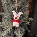 Christmas hanging decorations White reindeer in red jumper - 2 positions
